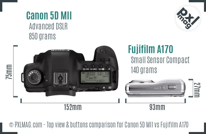 Canon 5D MII vs Fujifilm A170 top view buttons comparison