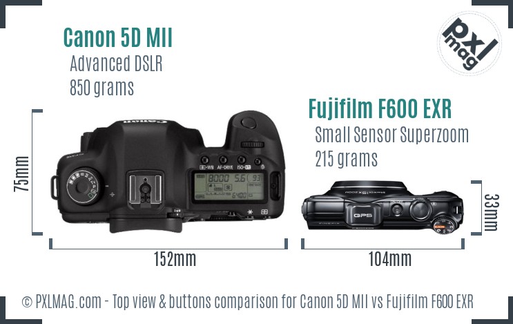 Canon 5D MII vs Fujifilm F600 EXR top view buttons comparison