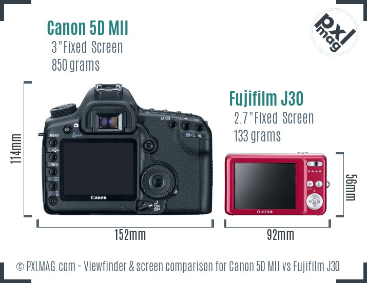 Canon 5D MII vs Fujifilm J30 Screen and Viewfinder comparison