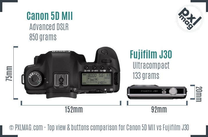 Canon 5D MII vs Fujifilm J30 top view buttons comparison