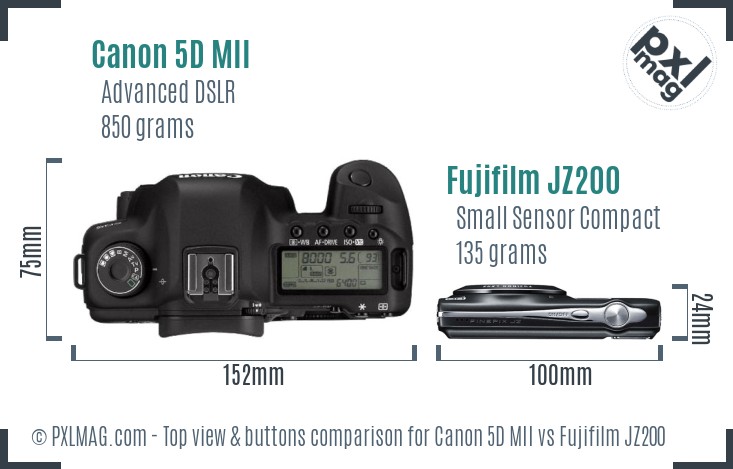 Canon 5D MII vs Fujifilm JZ200 top view buttons comparison