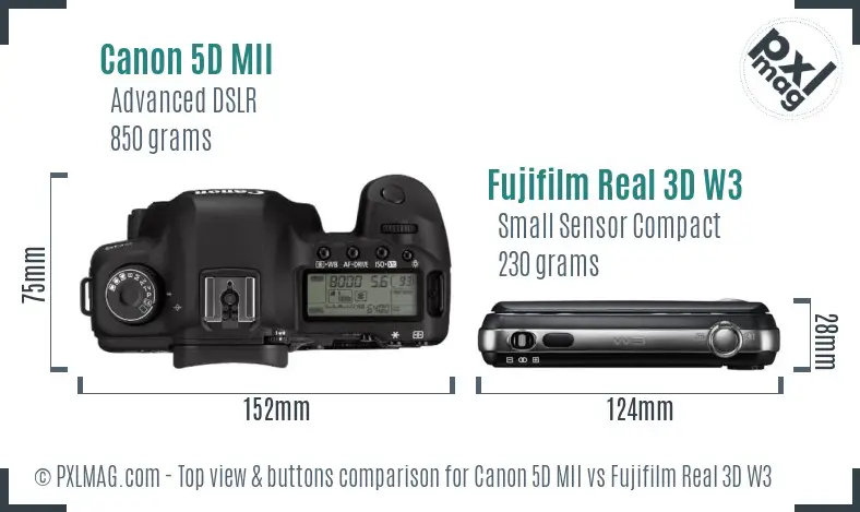 Canon 5D MII vs Fujifilm Real 3D W3 top view buttons comparison