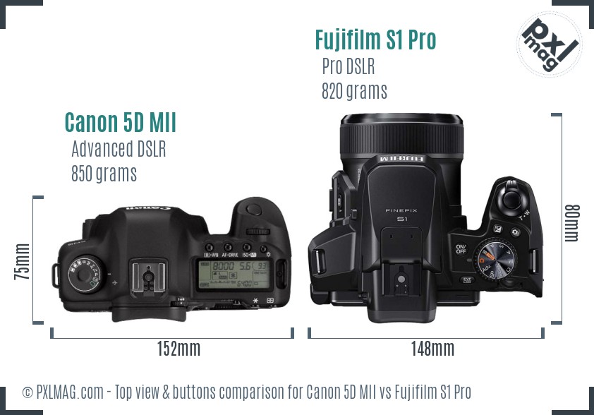 Canon 5D MII vs Fujifilm S1 Pro top view buttons comparison
