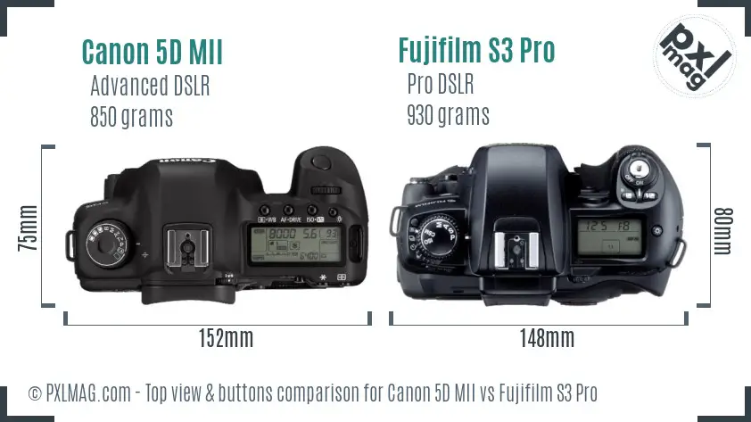 Canon 5D MII vs Fujifilm S3 Pro top view buttons comparison