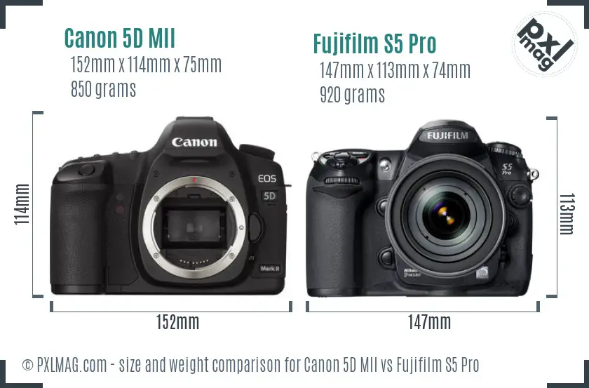 Canon 5D MII vs Fujifilm S5 Pro size comparison Canon 5D MII vs Fujifilm S5 Pro size comparison