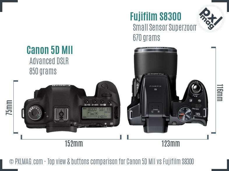 Canon 5D MII vs Fujifilm S8300 top view buttons comparison