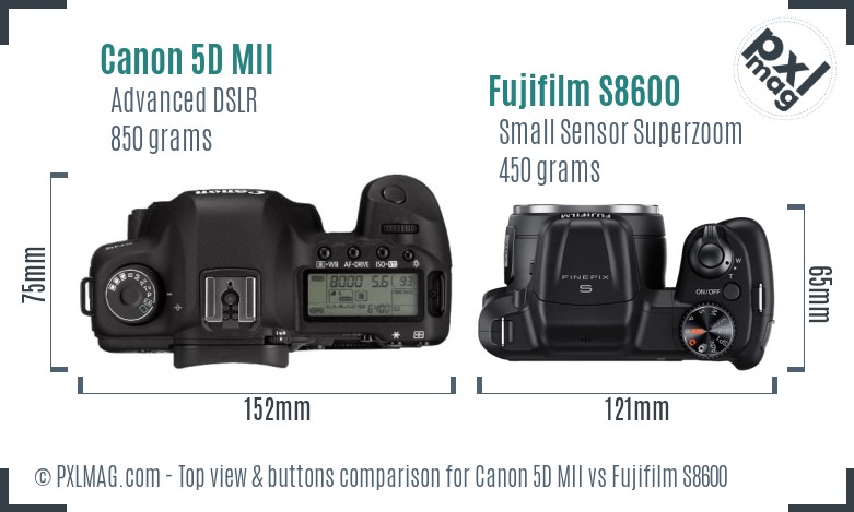 Canon 5D MII vs Fujifilm S8600 top view buttons comparison