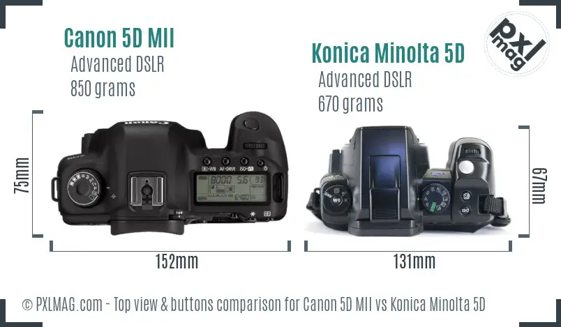 Canon 5D MII vs Konica Minolta 5D top view buttons comparison