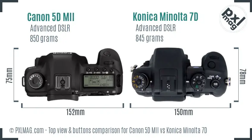 Canon 5D MII vs Konica Minolta 7D top view buttons comparison