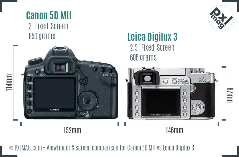 Canon 5D MII vs Leica Digilux 3 Screen and Viewfinder comparison
