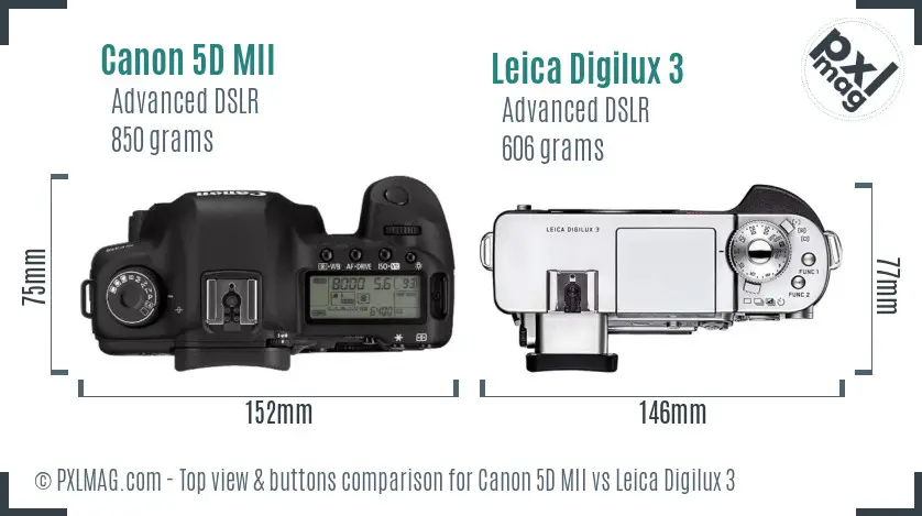 Canon 5D MII vs Leica Digilux 3 top view buttons comparison