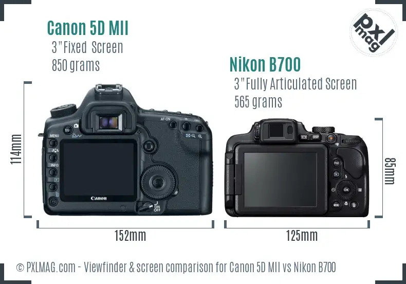 Canon 5D MII vs Nikon B700 Screen and Viewfinder comparison