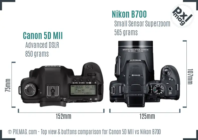 Canon 5D MII vs Nikon B700 top view buttons comparison
