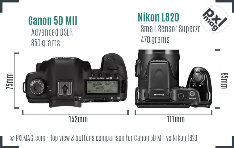 Canon 5D MII vs Nikon L820 top view buttons comparison