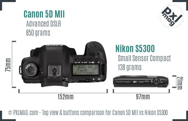 Canon 5D MII vs Nikon S5300 top view buttons comparison