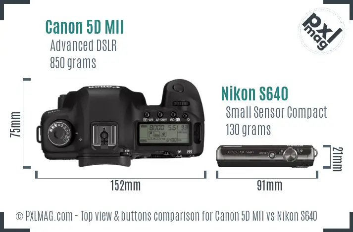 Canon 5D MII vs Nikon S640 top view buttons comparison