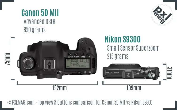 Canon 5D MII vs Nikon S9300 top view buttons comparison