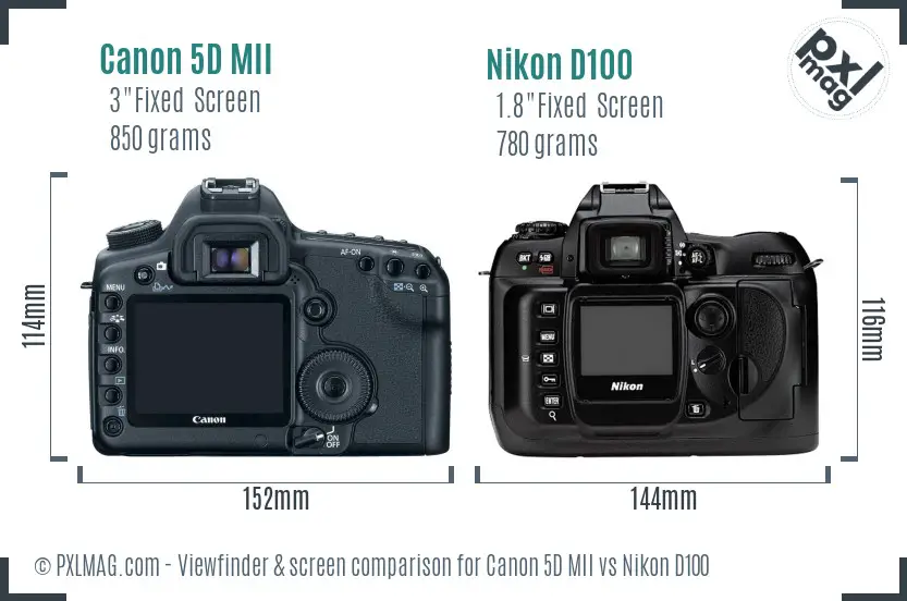 Canon 5D MII vs Nikon D100 Screen and Viewfinder comparison Canon 5D MII vs Nikon D100 Screen and Viewfinder comparison