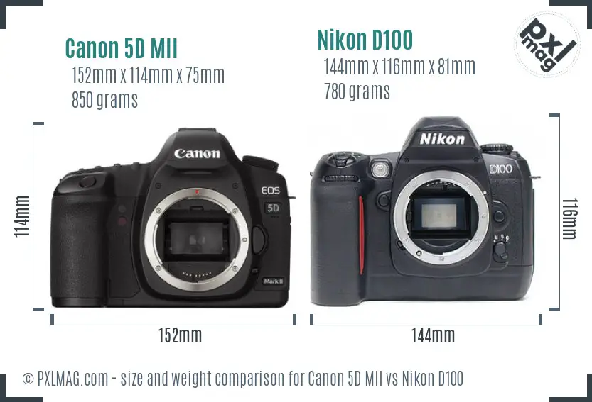 Canon 5D MII vs Nikon D100 size comparison Canon 5D MII vs Nikon D100 size comparison