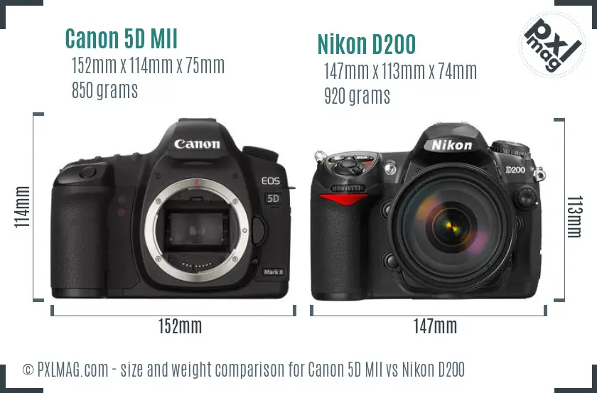 Canon 5D MII vs Nikon D200 size comparison