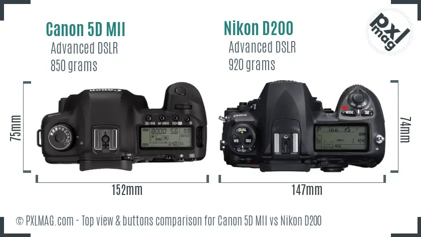 Canon 5D MII vs Nikon D200 top view buttons comparison
