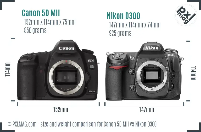 Canon 5D MII vs Nikon D300 size comparison