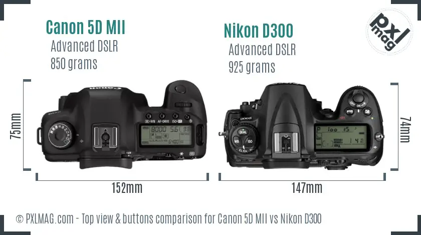 Canon 5D MII vs Nikon D300 top view buttons comparison