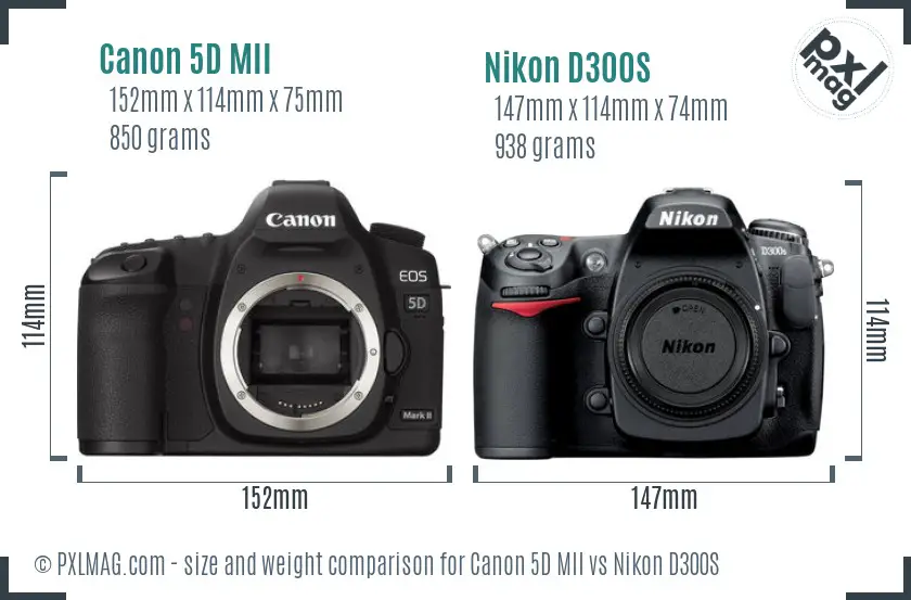 Canon 5D MII vs Nikon D300S size comparison