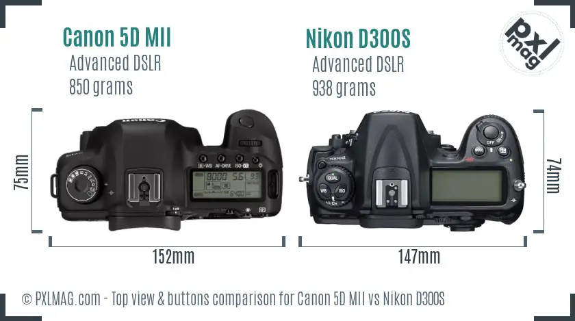 Canon 5D MII vs Nikon D300S top view buttons comparison