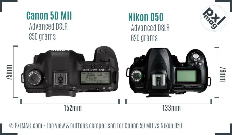 Canon 5D MII vs Nikon D50 top view buttons comparison
