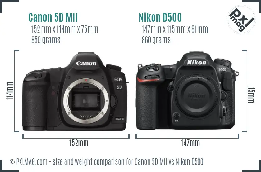 Canon 5D MII vs Nikon D500 size comparison