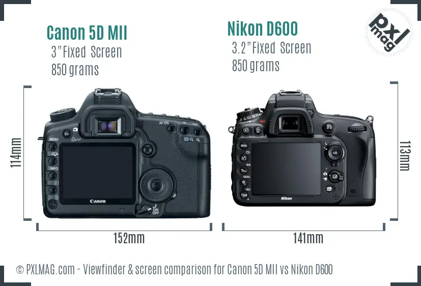 Canon 5D MII vs Nikon D600 Screen and Viewfinder comparison