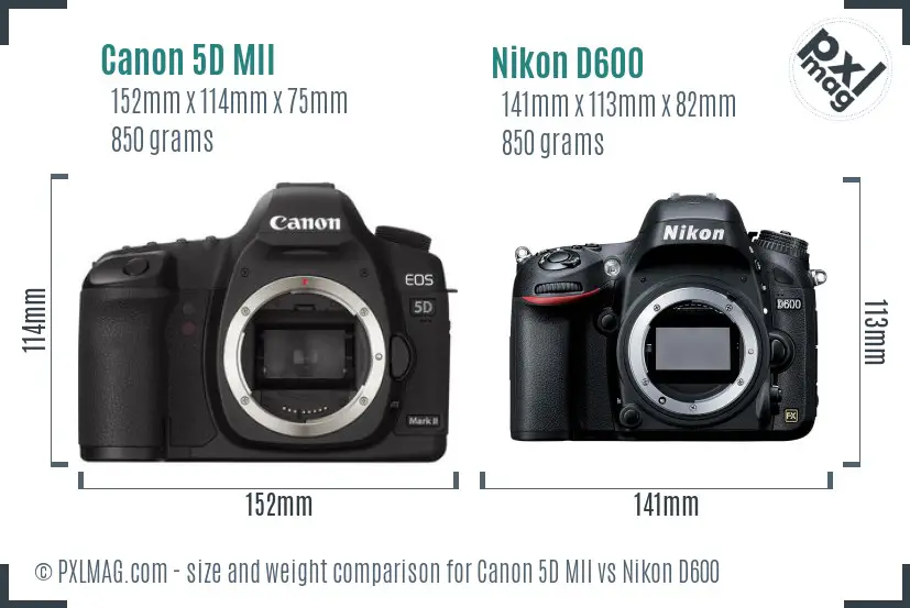 Canon 5D MII vs Nikon D600 size comparison