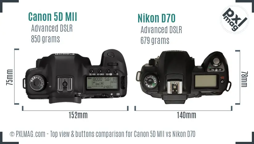 Canon 5D MII vs Nikon D70 top view buttons comparison