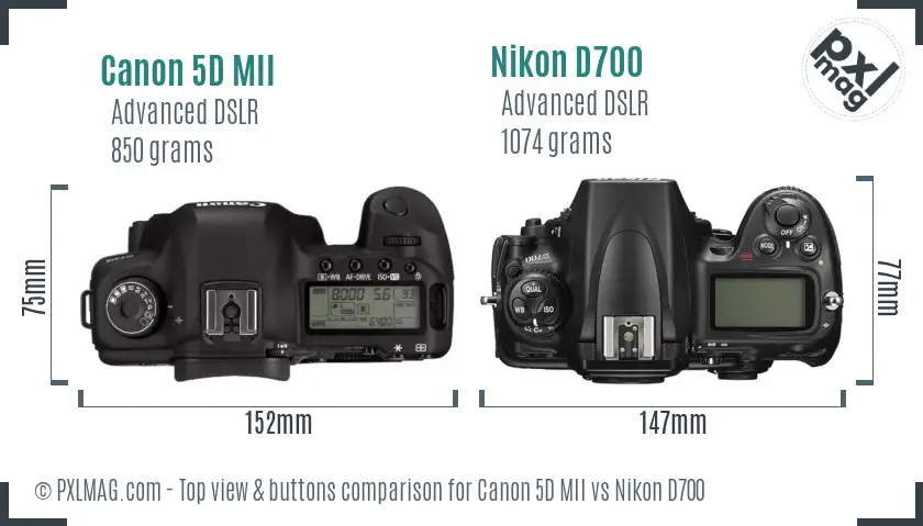 Canon 5D MII vs Nikon D700 top view buttons comparison