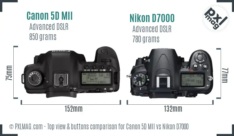 Canon 5D MII vs Nikon D7000 top view buttons comparison