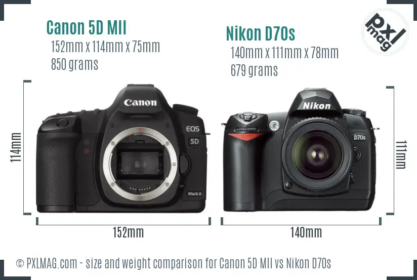 Canon 5D MII vs Nikon D70s size comparison