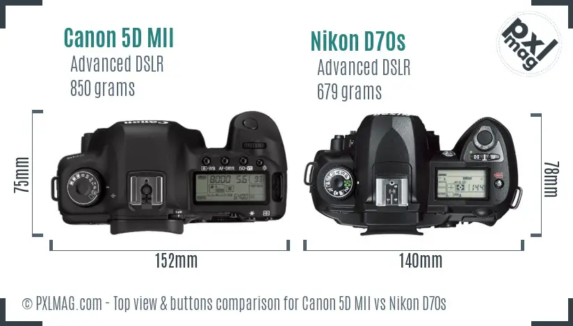 Canon 5D MII vs Nikon D70s top view buttons comparison