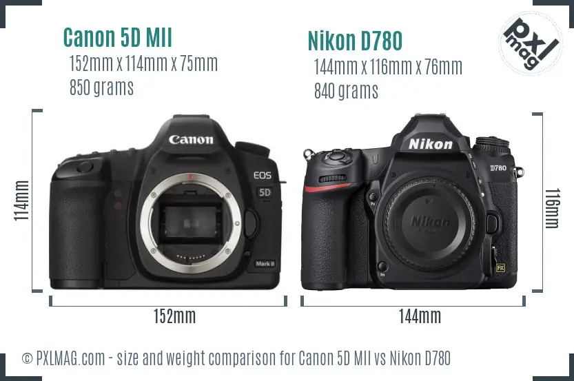 Canon 5D MII vs Nikon D780 size comparison