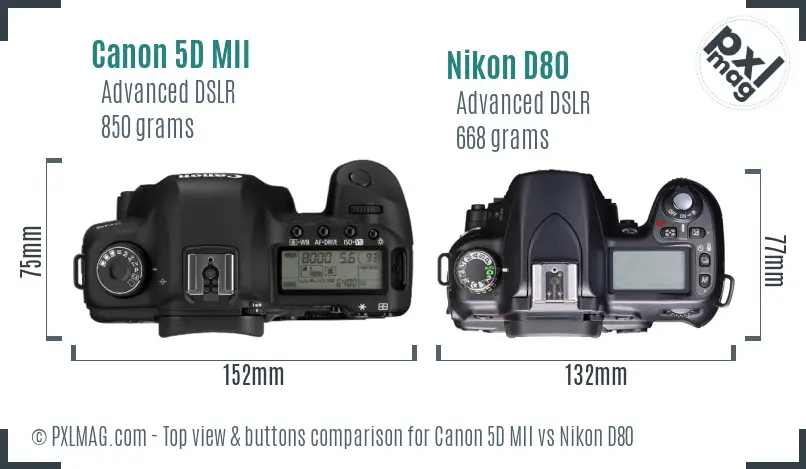 Canon 5D MII vs Nikon D80 top view buttons comparison