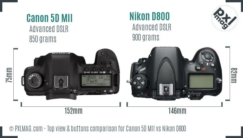 Canon 5D MII vs Nikon D800 top view buttons comparison