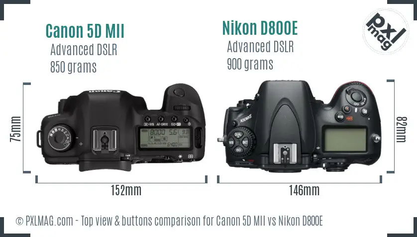 Canon 5D MII vs Nikon D800E top view buttons comparison