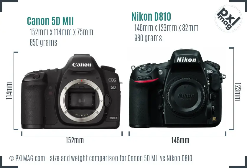 Canon 5D MII vs Nikon D810 size comparison