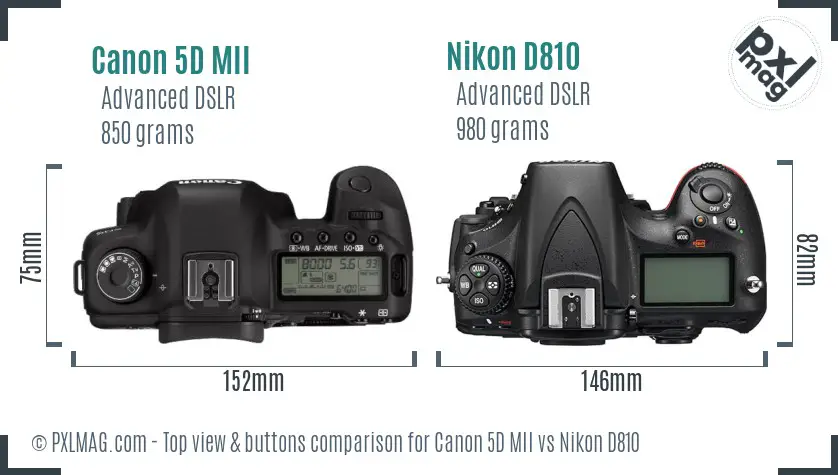Canon 5D MII vs Nikon D810 top view buttons comparison