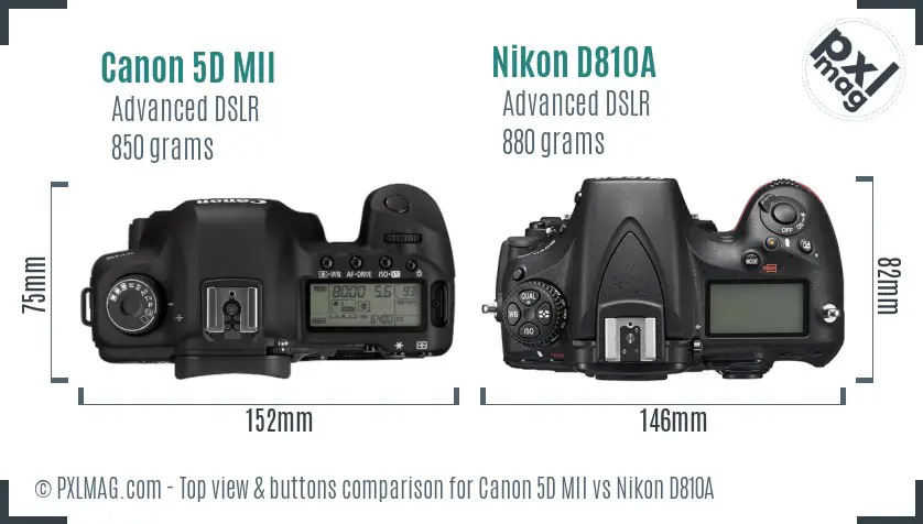 Canon 5D MII vs Nikon D810A top view buttons comparison