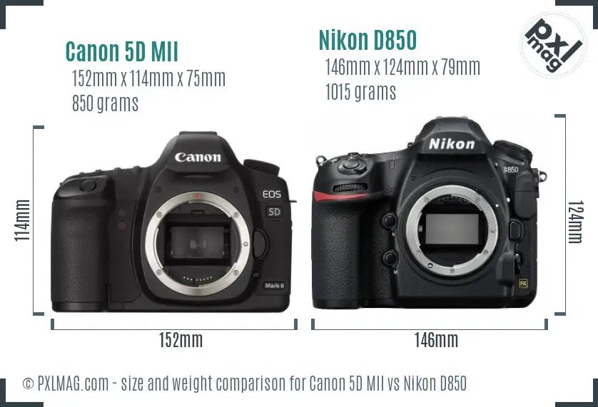 Canon 5D MII vs Nikon D850 size comparison
