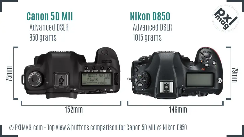 Canon 5D MII vs Nikon D850 top view buttons comparison