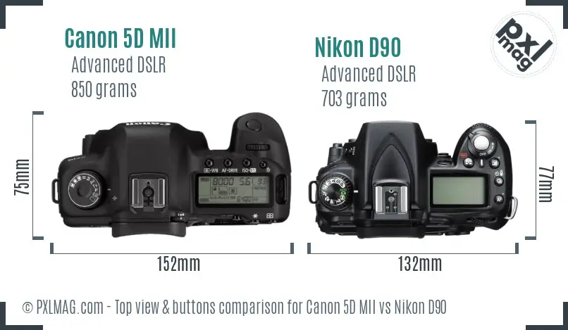 Canon 5D MII vs Nikon D90 top view buttons comparison