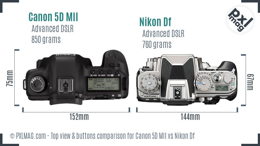 Canon 5D MII vs Nikon Df top view buttons comparison