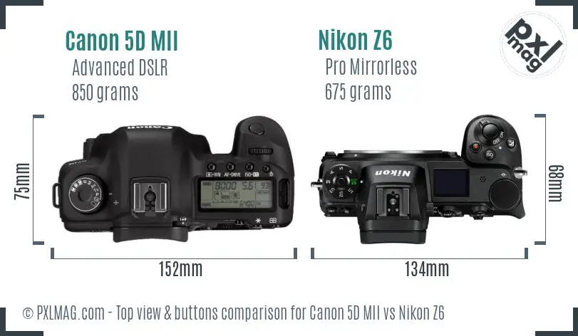Canon 5D MII vs Nikon Z6 top view buttons comparison
